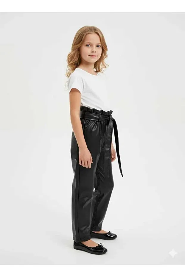 Детские брюки для девочек из кожи Amur, Black
