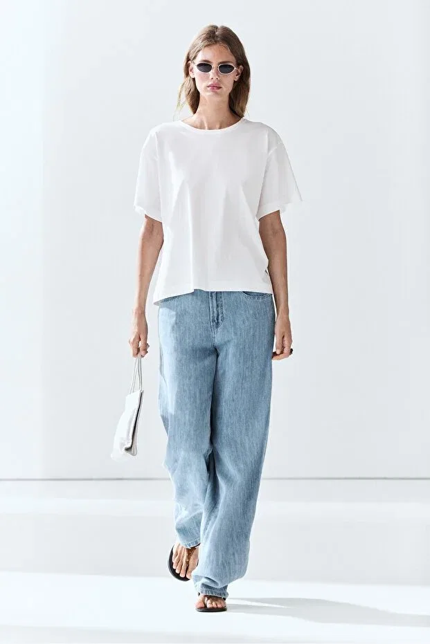 Женская хлопковая футболка с коротким рукавом Massimo Dutti, White