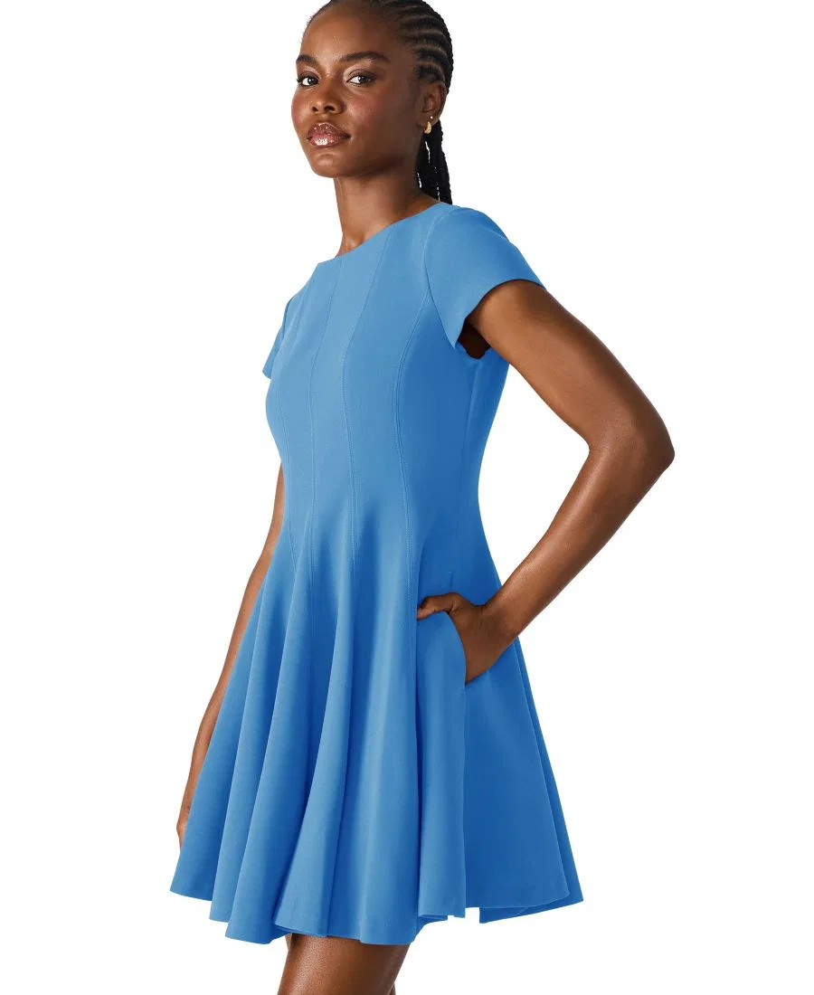 Платье-трапеция Nili Boat Neck Short-Sleeve Fit & Flare Steve Madden, Azure Blue — фото 3