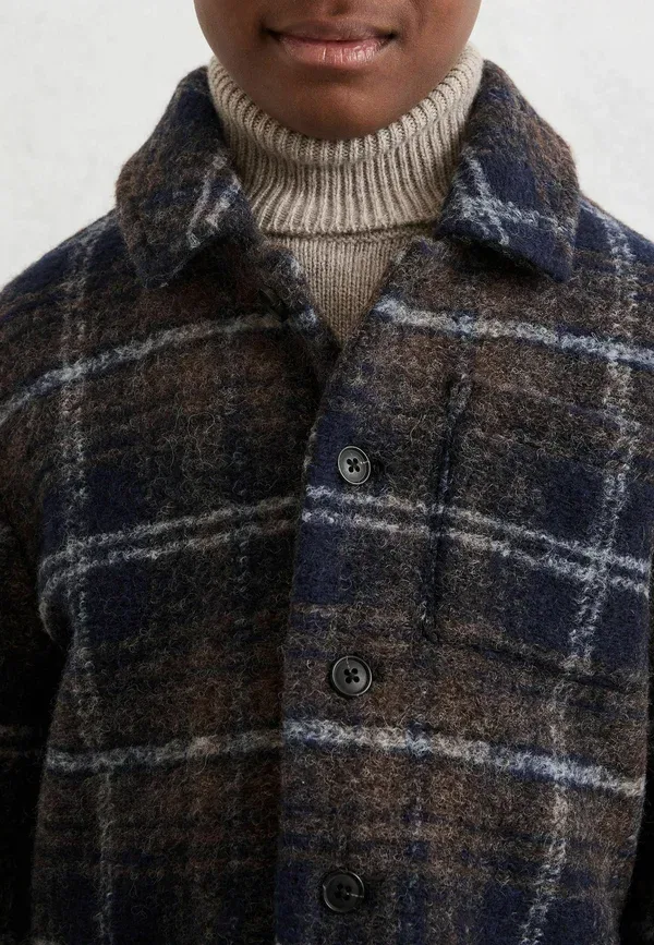 Пальто клетчатое Over Reiss, Navy Blue, Brown, темно-синий/коричневый — фото 4