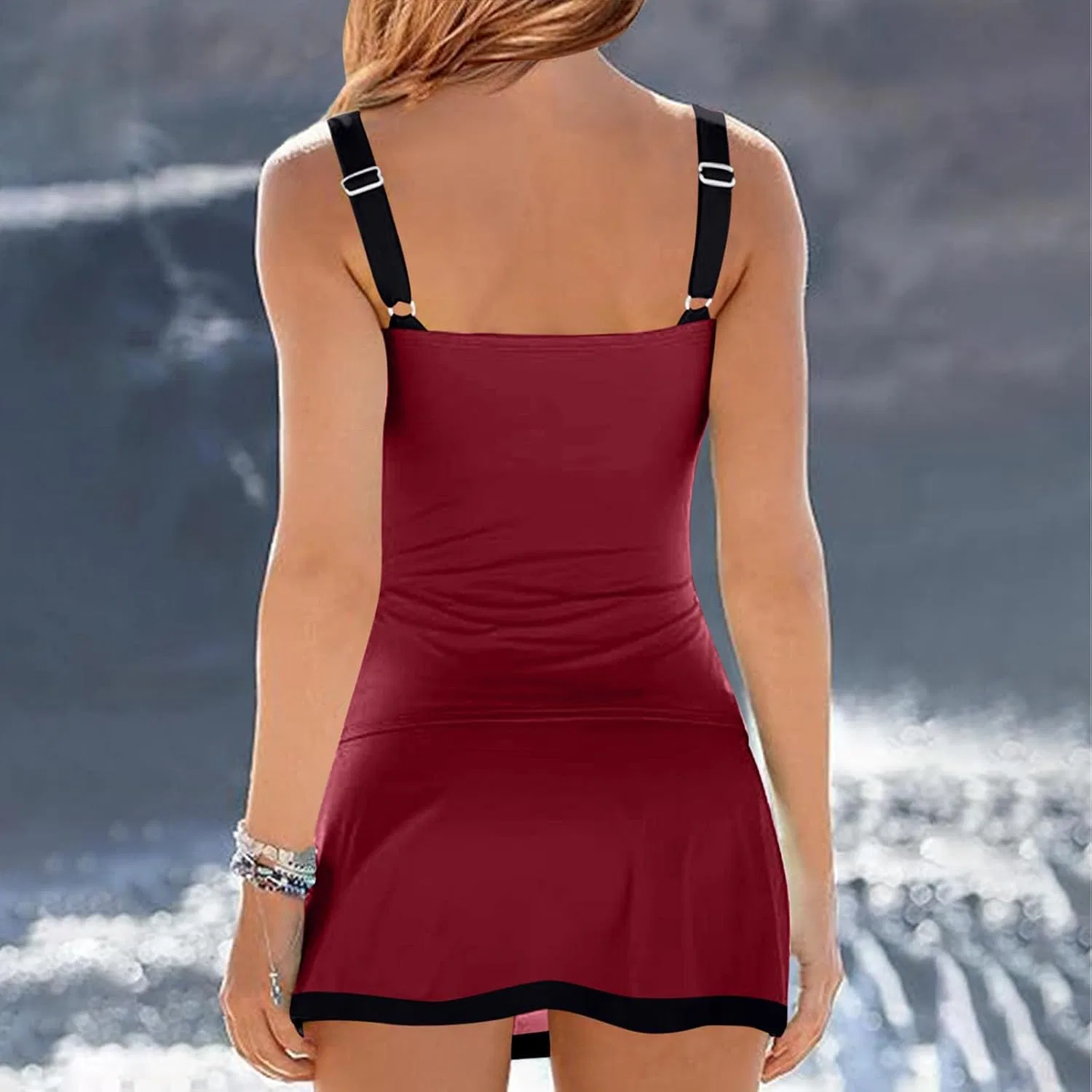 Женский танкини-купальник с юбкой для контроля живота Generic, Red — фото 3