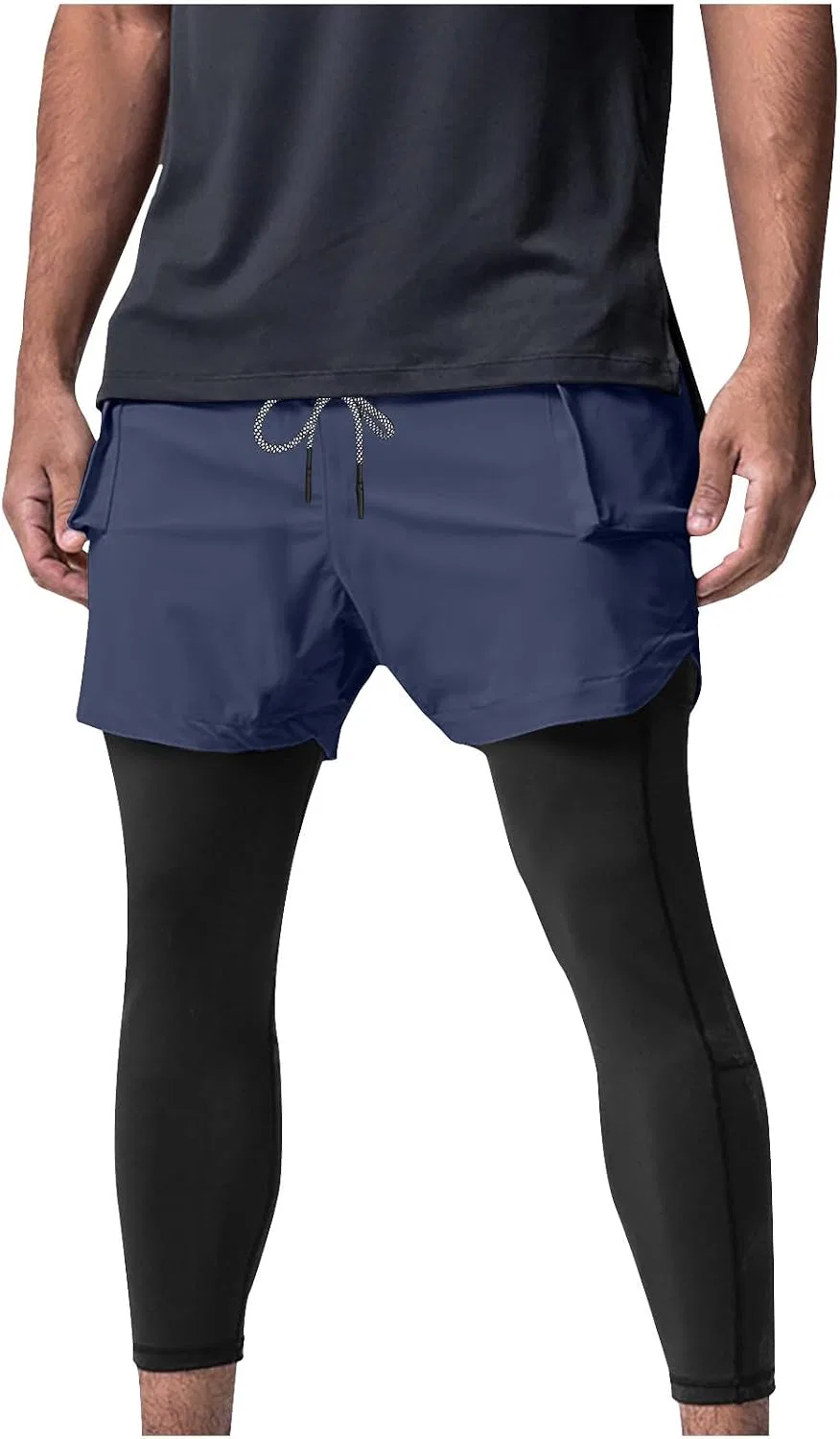 Мужские спортивные штаны 2 в 1 с длинным рукавом, модель Compression Workout Pant, тёмно-синий