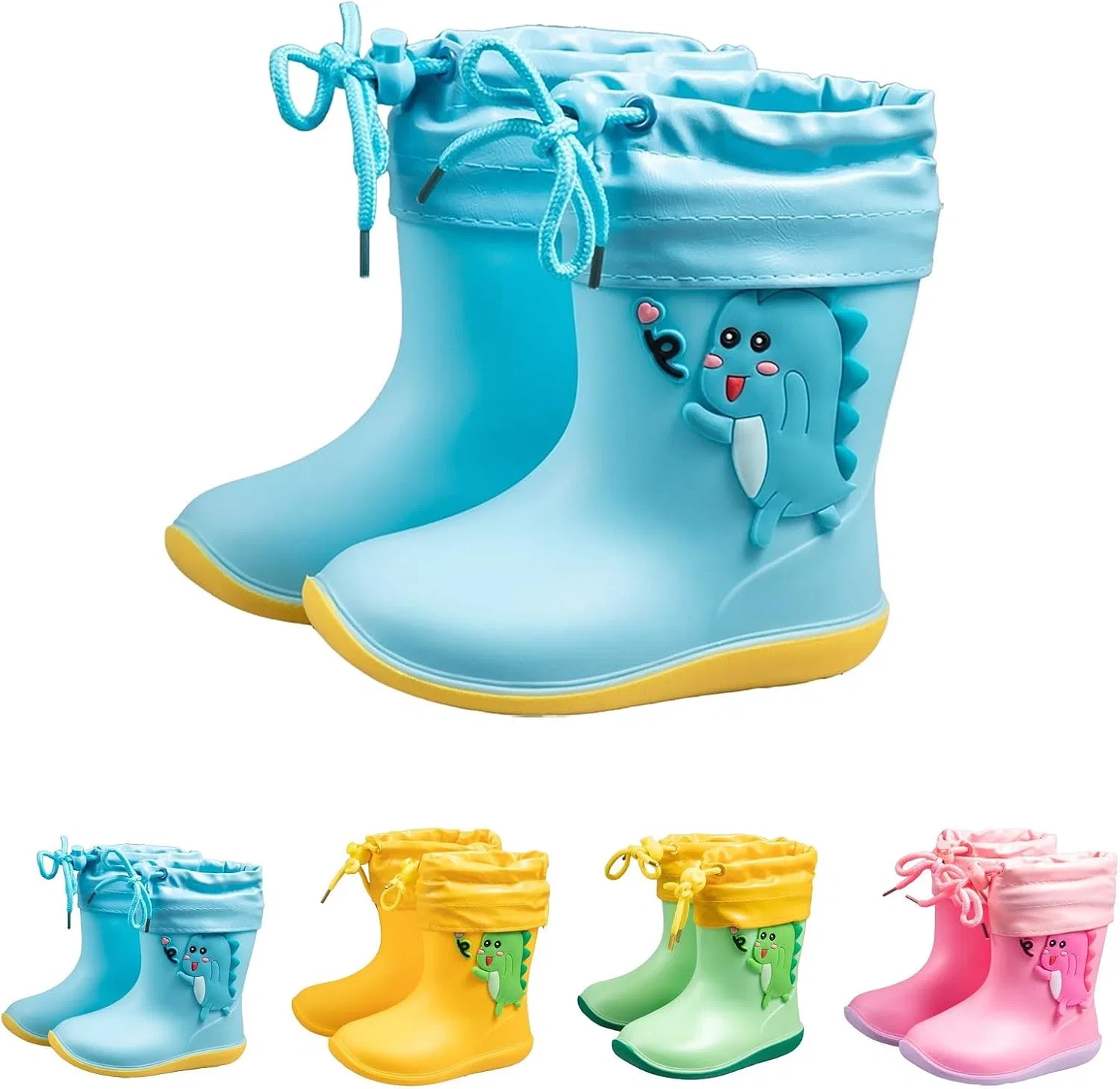 Детские сапоги дождевые с принтом динозавров Boys Girls Dinosaur Rain Boots, Sky Blue — фото 4