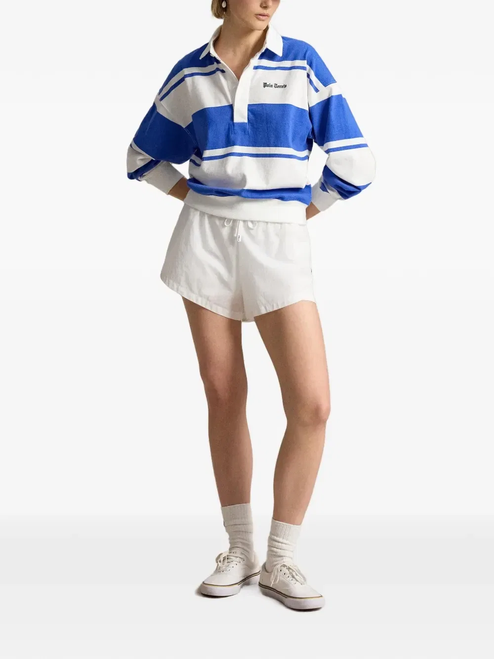 Полосатая рубашка поло с длинными рукавами POLO RALPH LAUREN, синий — фото 2
