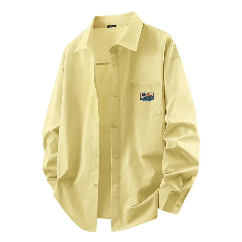Детская рубашка с отложным воротником MINISO, Ice Silk Sun Protection Linen Yellow Mb Sunset Coconut Island Chest Logo