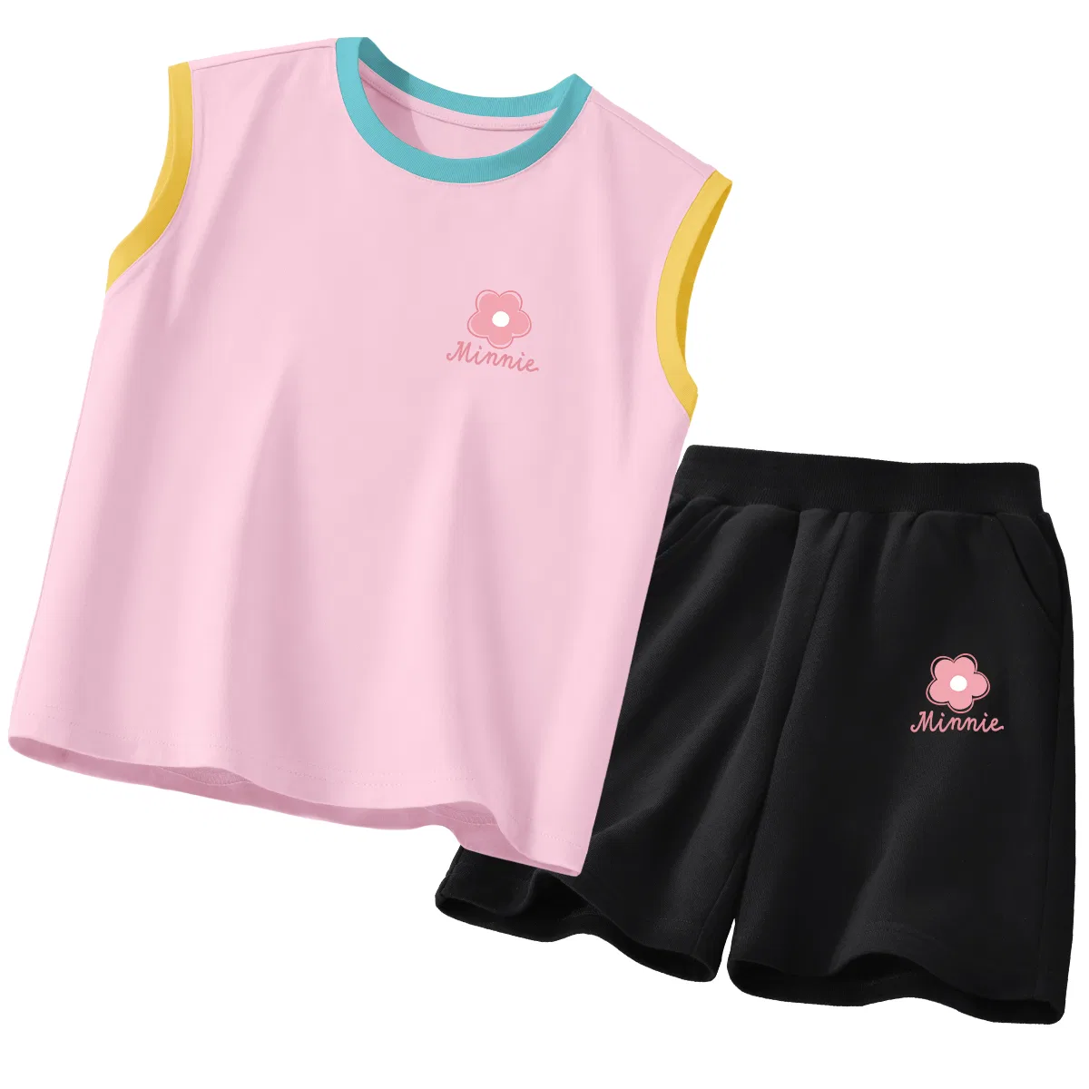Детский спортивный костюм с круглым вырезом, тонкий, Disney, DiF Small Flower K Blue Pink+Black