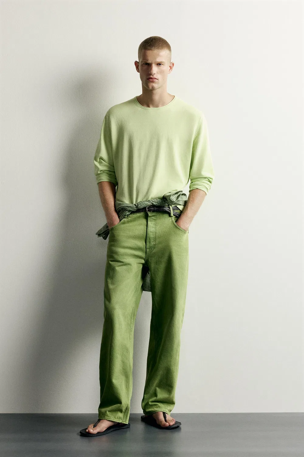 Выстиранные прямые джинсы ZARA, Green