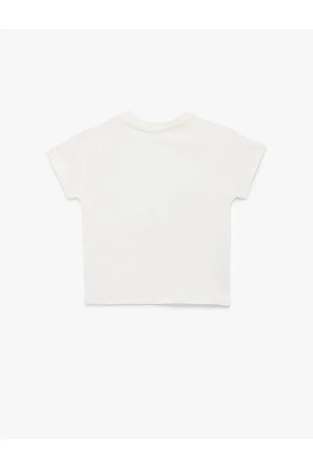 Детская футболка для девочек с принтом Bow printed ecru baby girl t-shirt 6smg10027ak Koton, Ecru — фото 2