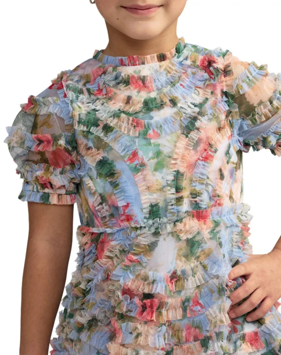 Детское платье для девочек с принтом Mac Duggal, Blue Multi — фото 3