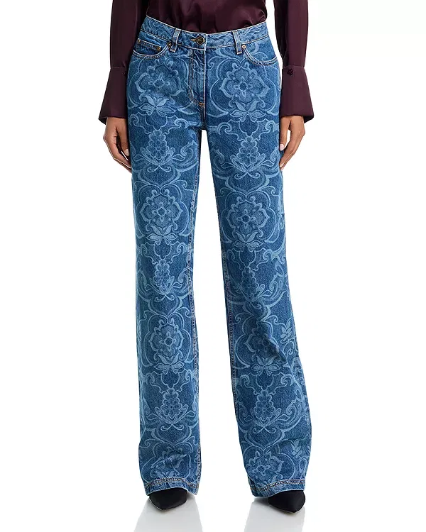 Женские джинсы с принтом Etro, Multicolor Azure