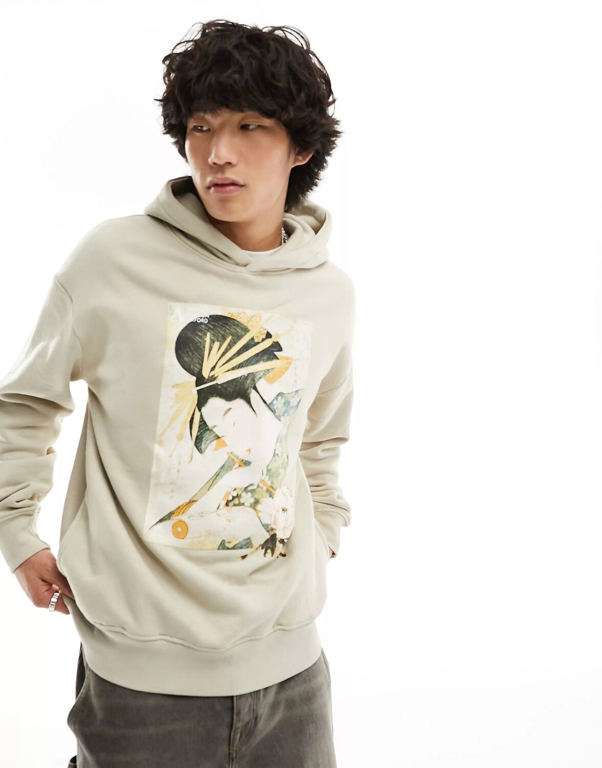 

Толстовка Bershka Front Graphic, бежевый