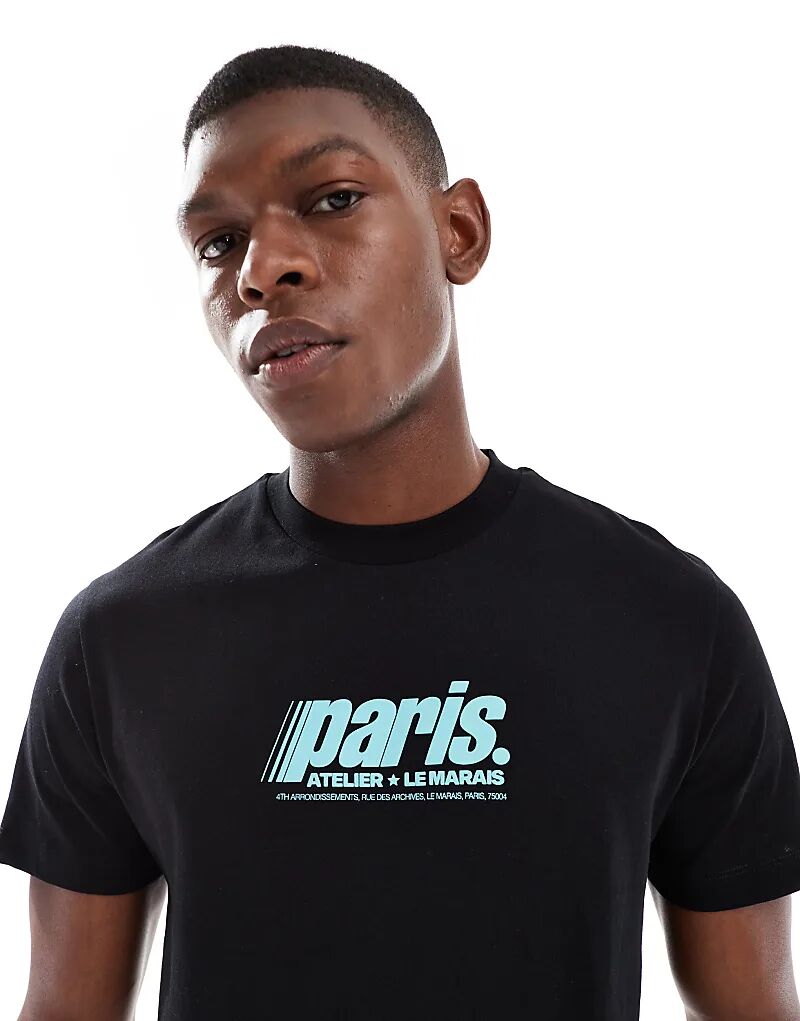 

Футболка ASOS DESIGN с объемной графикой Paris черного цвета