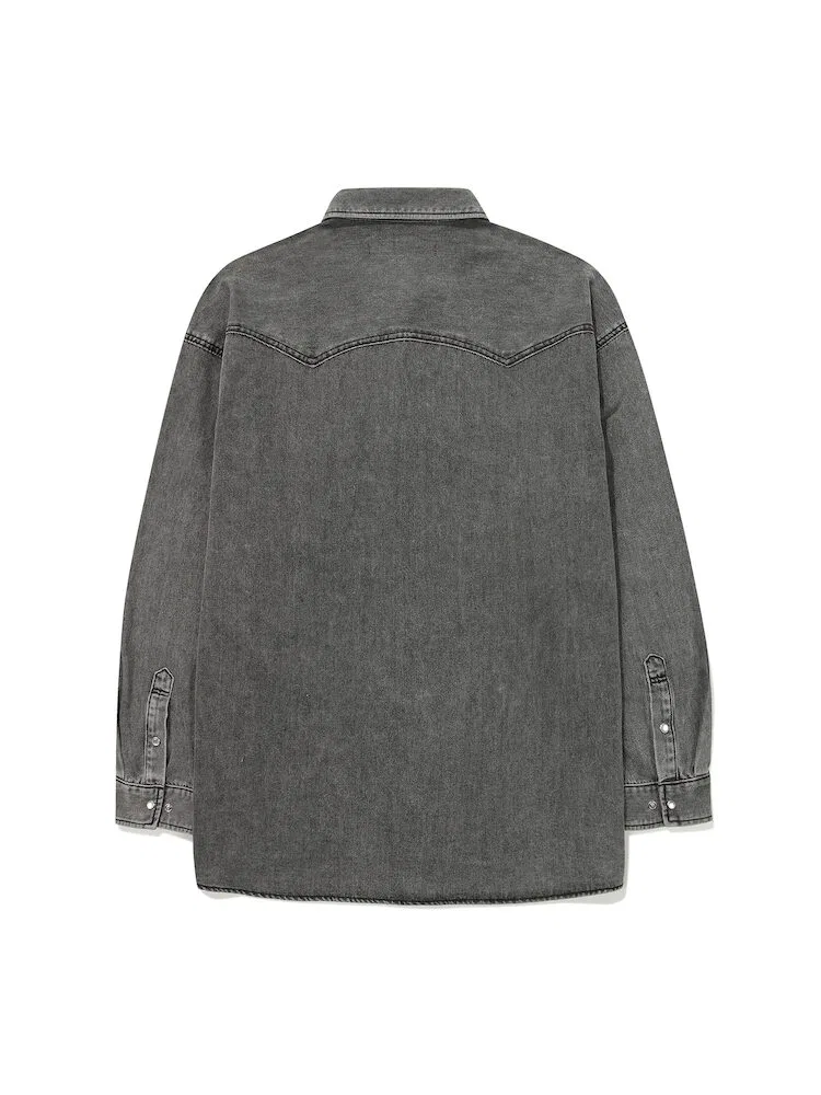 Рубашка джинсовая оверсайз, Western SUPERDRY, Grey — фото 3