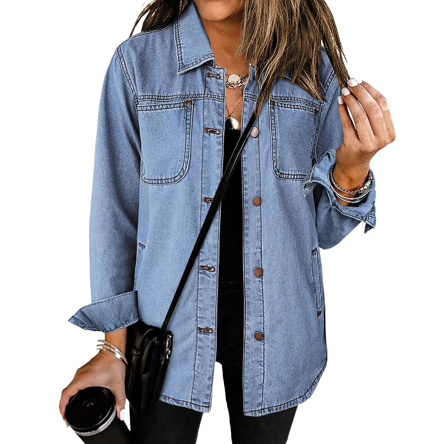 Женское джинсовое пальто с длинным рукавом Cowgirl Outfits, Azzurro chiaro