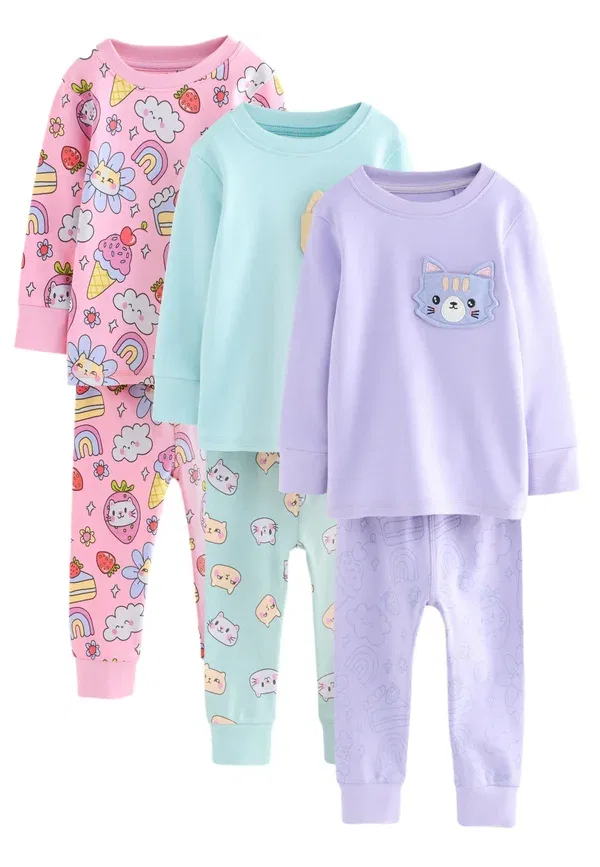Комплект пижам из 3 штук, хлопок, Regular fit - 3 pack set - pyjama set Next, Purple Cat Print, фиолетовый