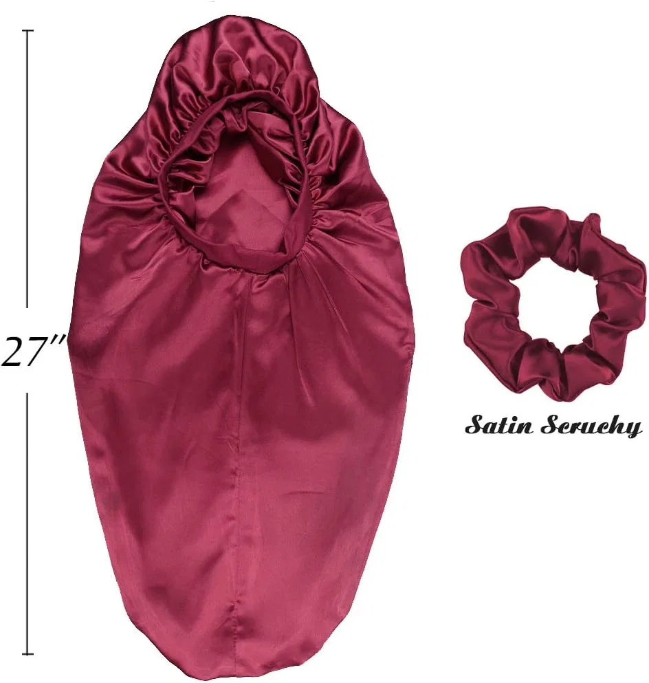 Шапочка для душа Awefeel, двухслойная сатиновая, на завязках, 68 см, Deep Burgundy — фото 3