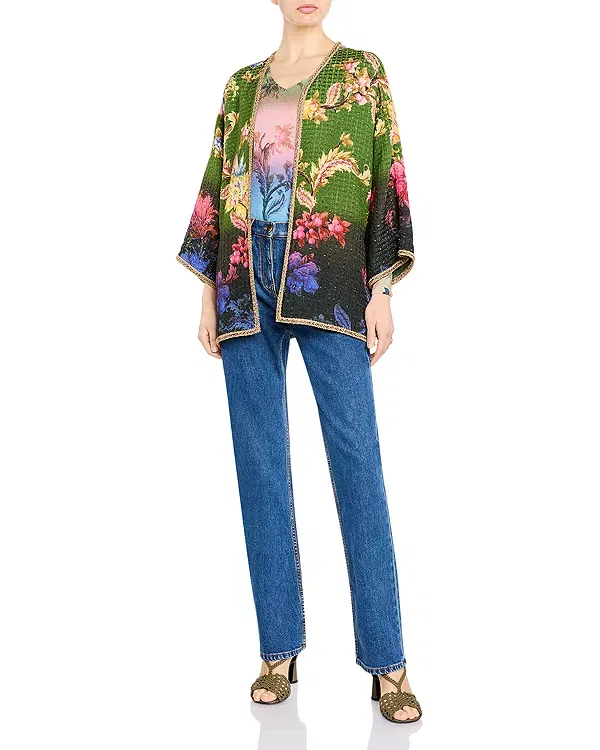 Женская куртка с принтом Kesa floral side slit jacket Etro, Printed Green — фото 3