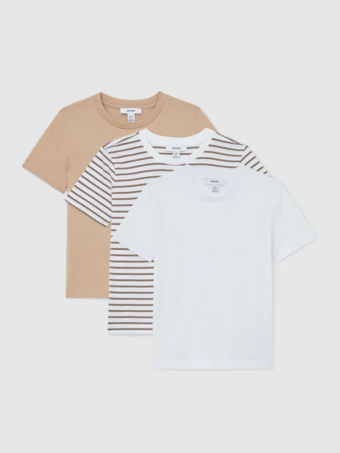 Футболки хлопковые, набор из 3 штук Reiss, Stone/Brown Stripe/White