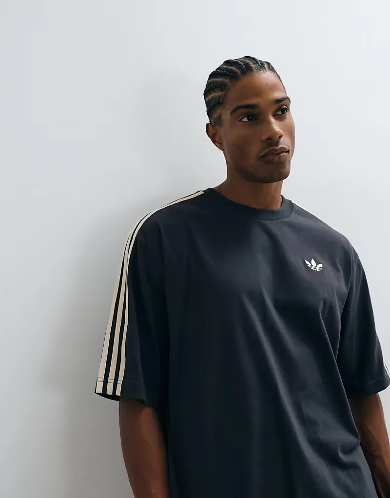 Футболка Adidas Originals с тремя полосками темно-серый — фото 4