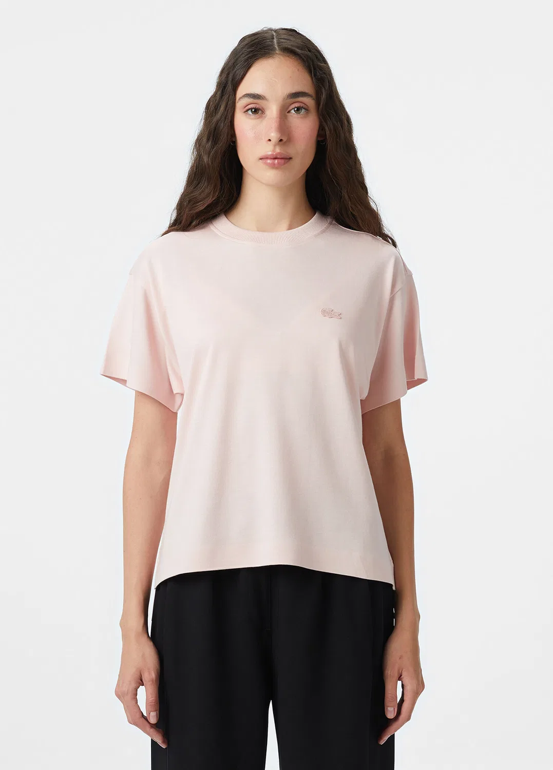 Футболка Lacoste Loose Fit PEMBE-ADY, с логотипом крокодила, розовая — фото 2