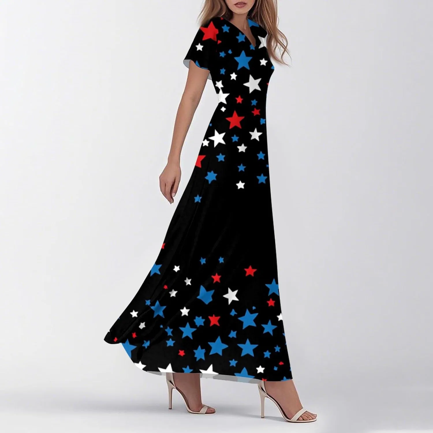 Женское макси-платье с принтом звезд, Patriotic Dress, Black — фото 4