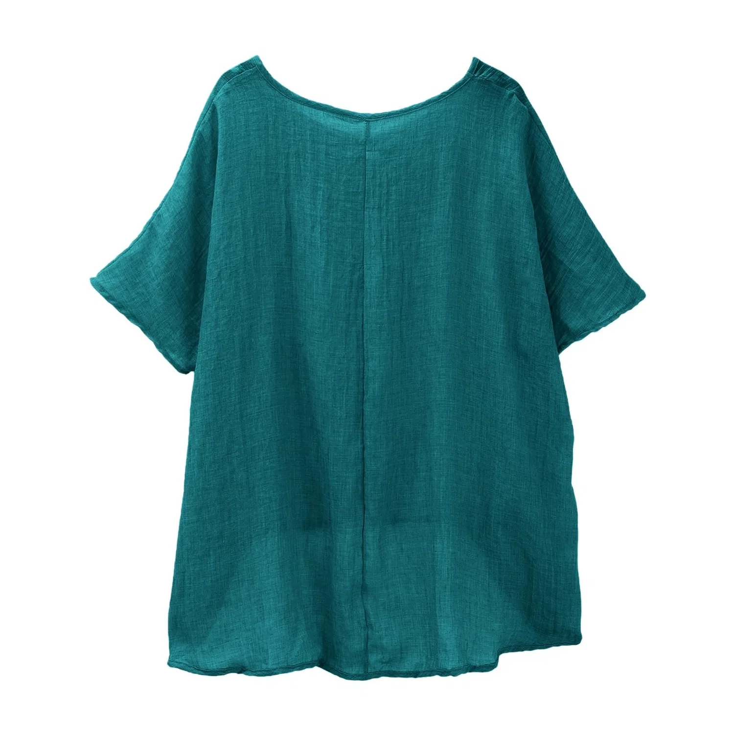 Женская туника с коротким рукавом из льна, однотонная, Plus Size, Green — фото 3