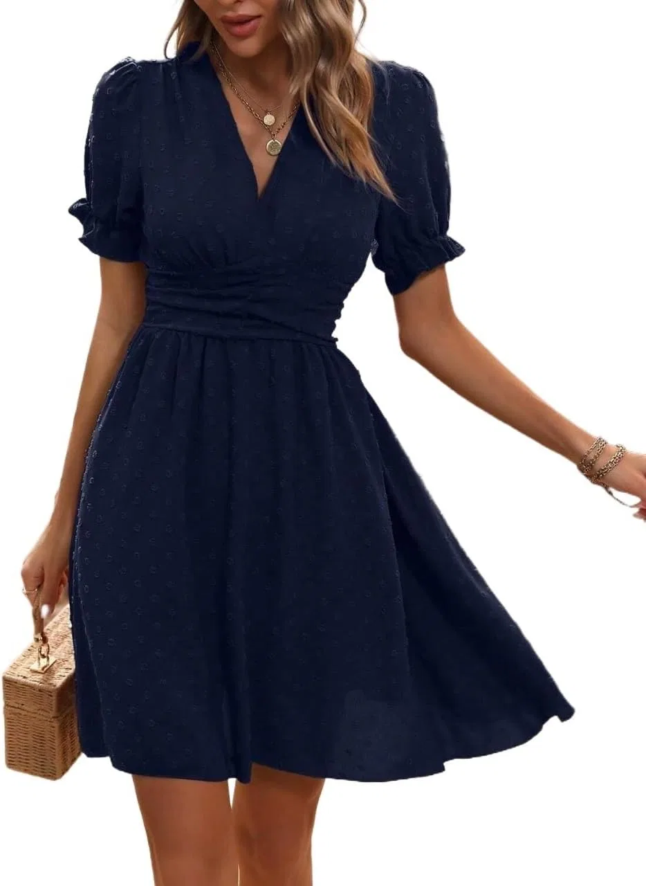 Женское повседневное платье A-силуэта с пышными рукавами, Navy Blue