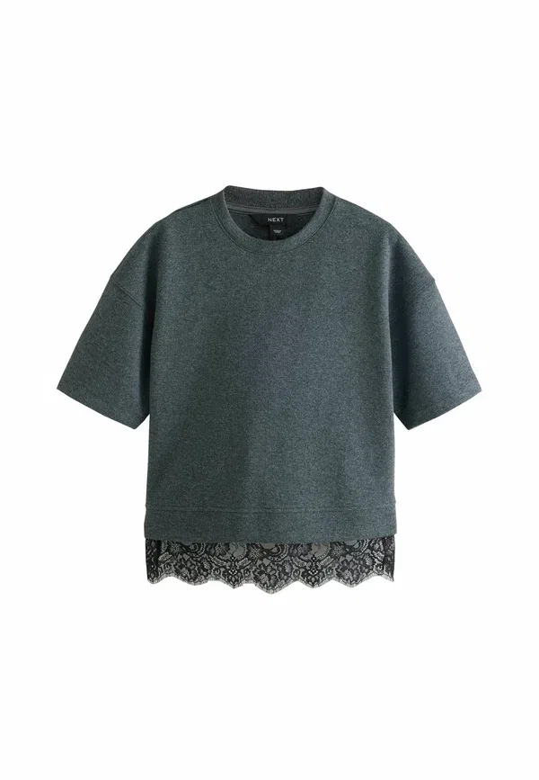 Футболка с кружевной отделкой Regular fit cosy lace trim short sleeve top Next, серый