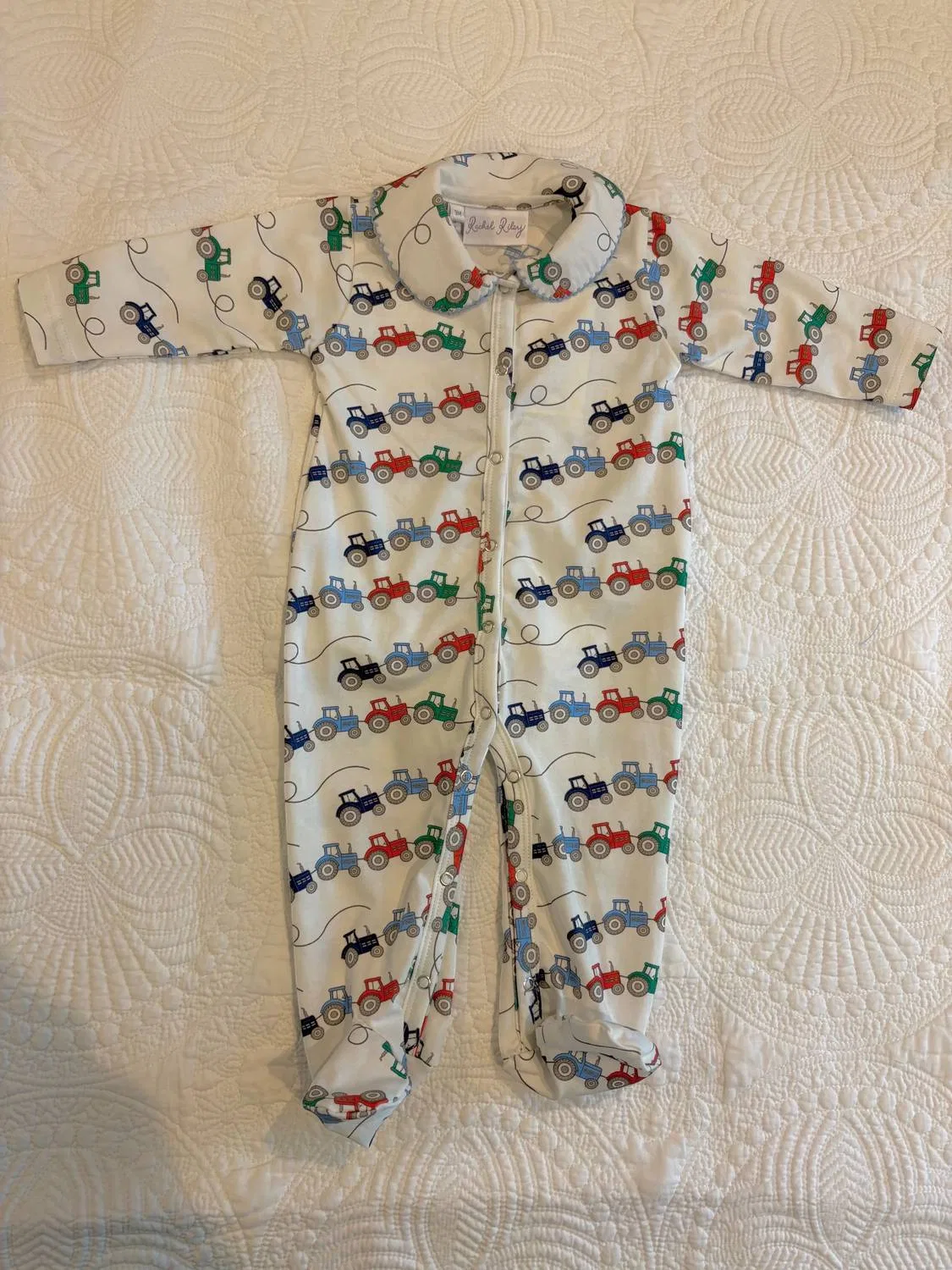 Детский комбинезон-пижама с принтом тракторов на молнии Tractor Print Rachel Riley, White Multi — фото 2
