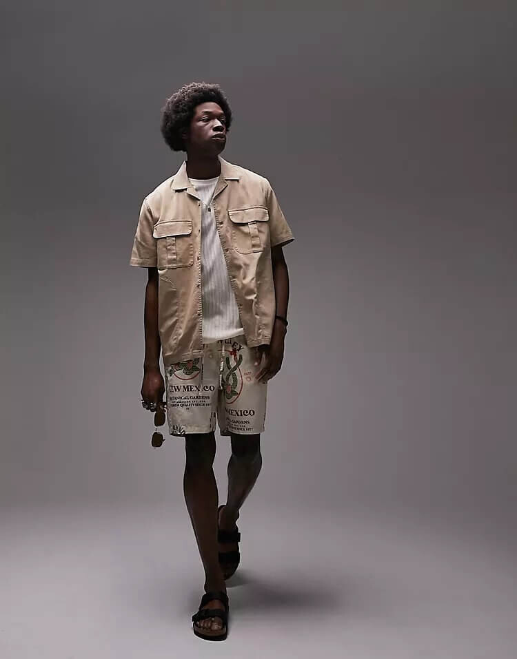 

Рубашка Topman Utility Overshirt Pocket Detailing, серо-бежевый