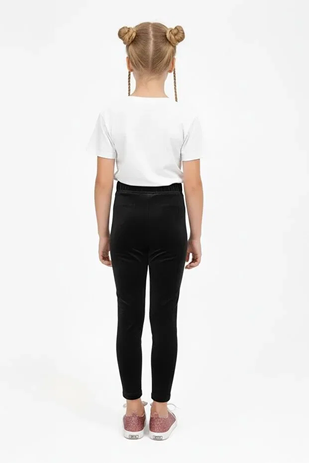 Детские леггинсы для девочек текстурированные Shiny Textured Velvet Tights with Fleece Inside Perendi, Черный — фото 3