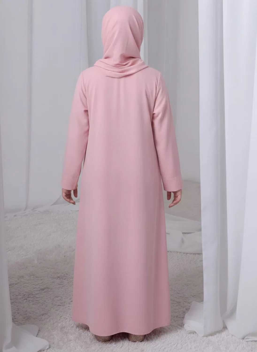 Абая детская с длинным рукавом с хиджабом корейская ткань нида Msquare Fashion, розовый — фото 4