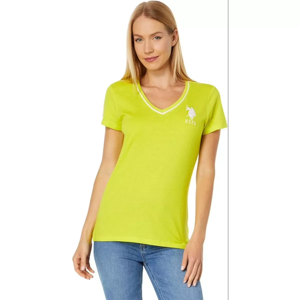 Женская футболка с V-образным вырезом U.S. Polo Assn., Electric Green