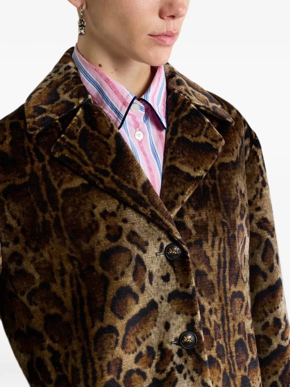 Укороченное бархатное пальто с леопардовым мивом Etro, коричневый — фото 4