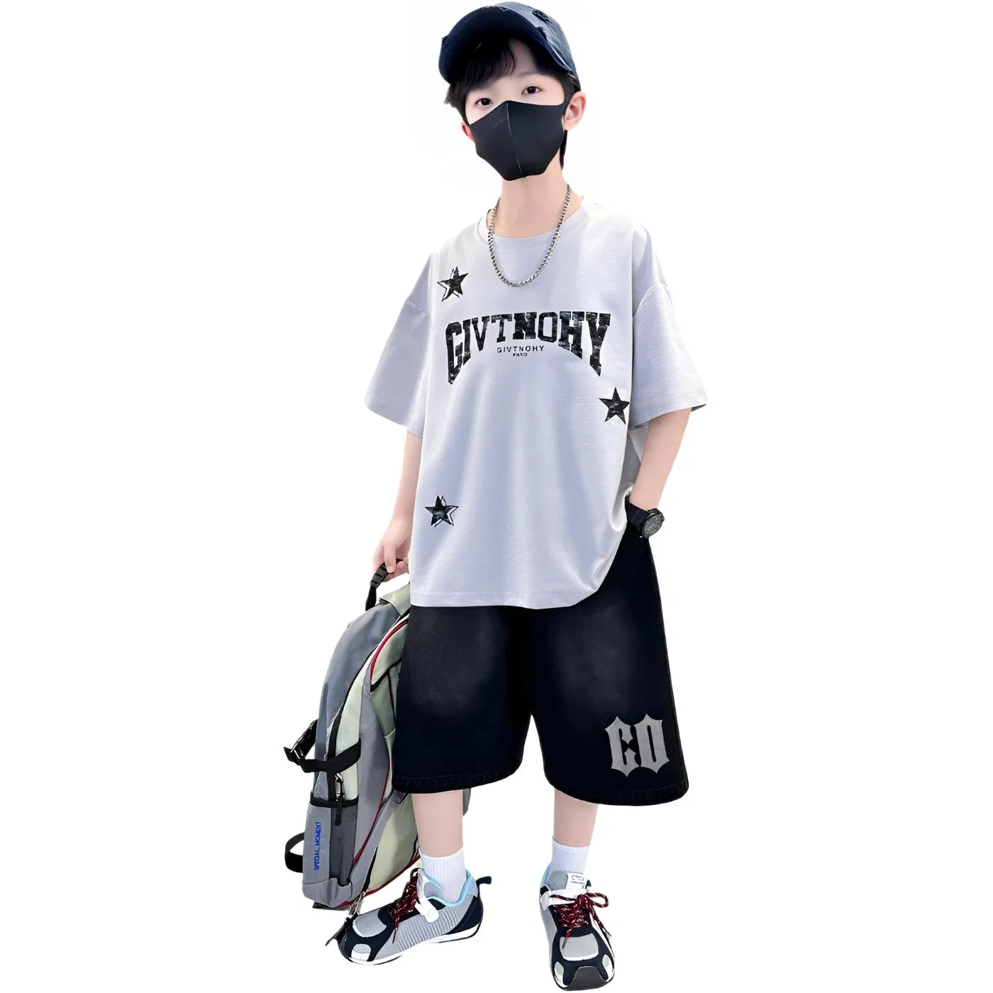 Детский спортивный комплект с круглым вырезом, тонкий стрейч, Gray Set, TNTX