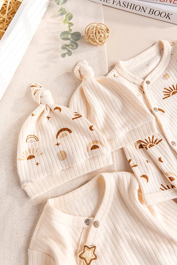 Детский комбинезон с принтом 4-предметный набор Sun patterned Babymod, Ecru — фото 3