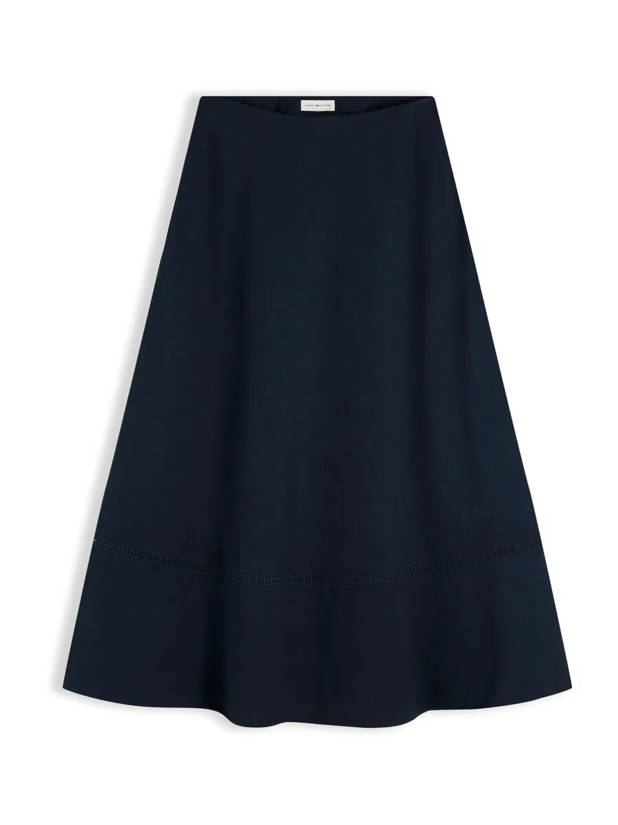 Юбка TOMMY HILFIGER 'Logo Flare Midi With' темно-синего цвета