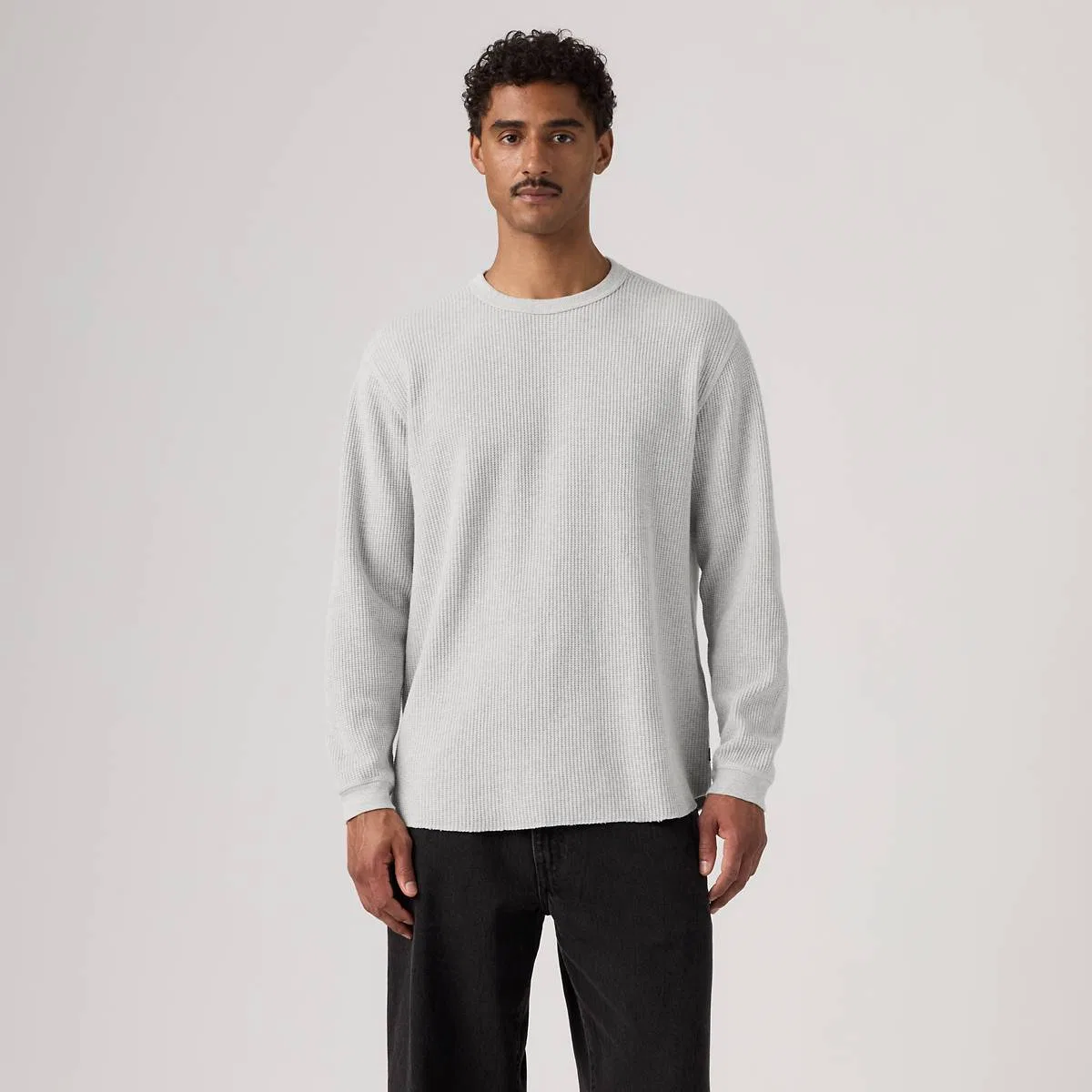 Термофутболка с длинными рукавами и красной застежкой Levi's, Light Gray Htr Bros - White — фото 3