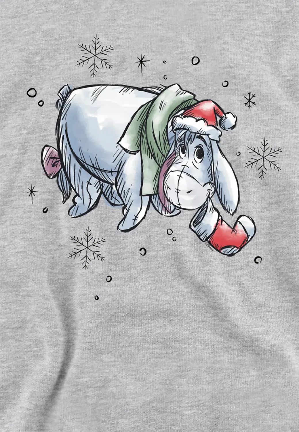 Детский худи с принтом Winnie the Pooh Eeyore Christmas Snowflakes Disney, Grey — фото 2