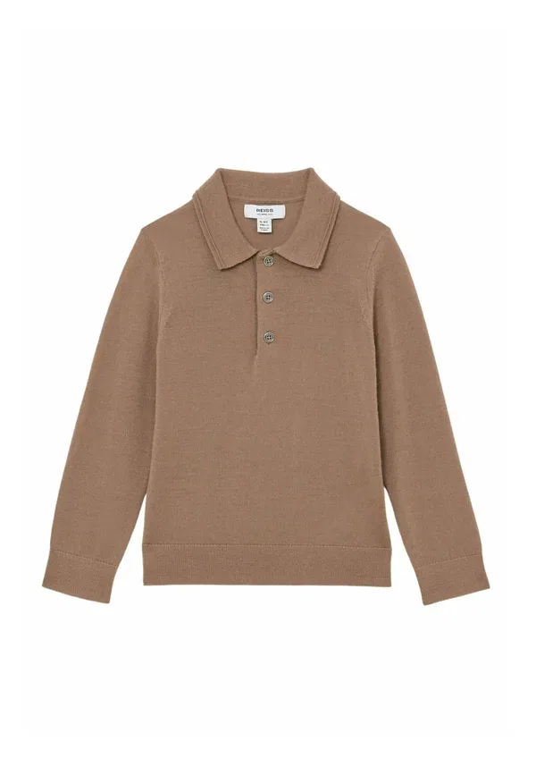 Футболка поло шерстяная Trafford long-sleeve Reiss, Camel brown, коричневый — фото 4