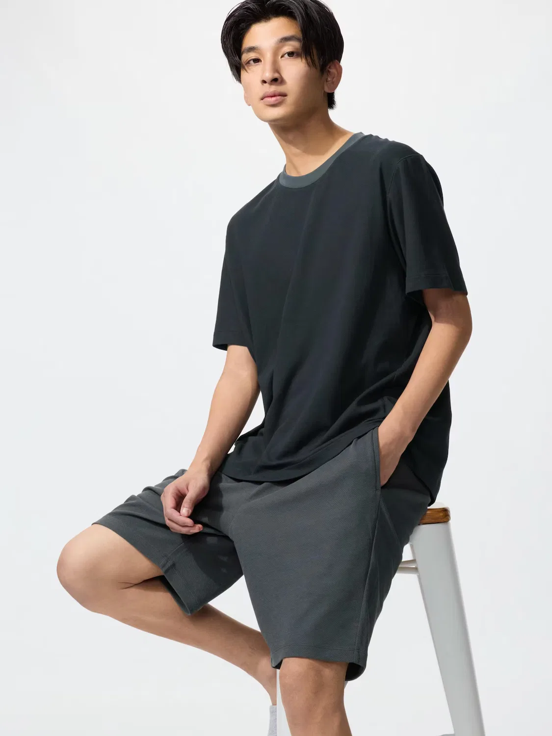 Комплект airism Uniqlo, из хлопковой сетки, черный