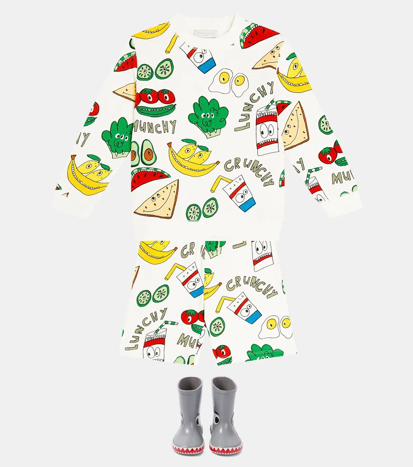 Комплект спортивного костюма из хлопкового флиса с принтом Stella Mccartney Kids, белый — фото 2