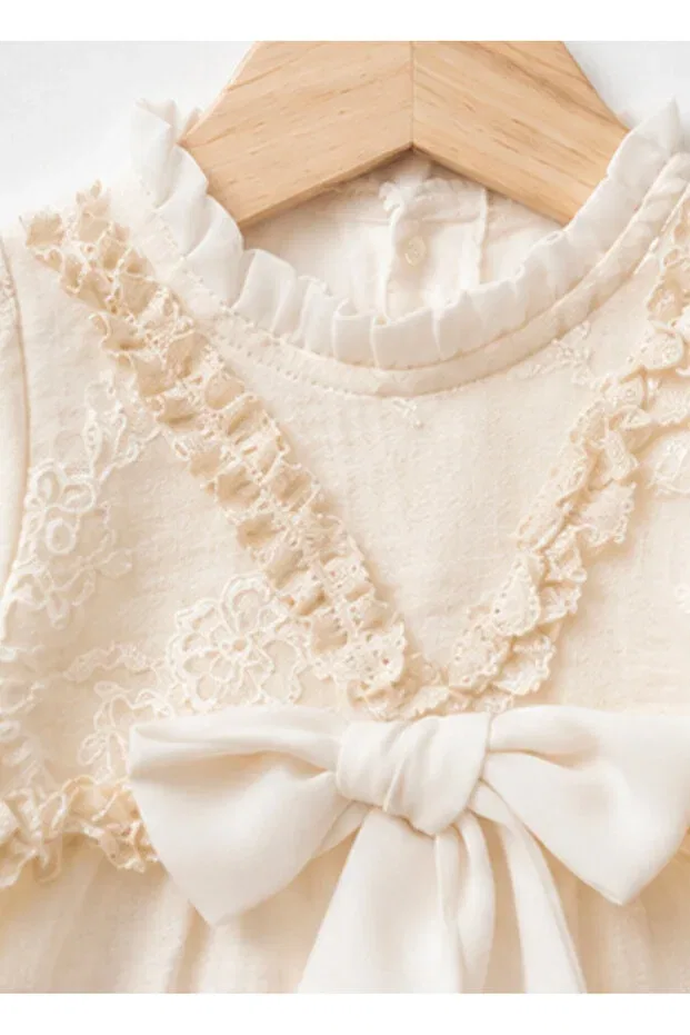 Детский комбинезон для девочек хлопковый с кружевом Pugi Baby, Beige — фото 2