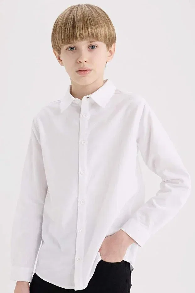 Детская рубашка с длинным рукавом Basics Defacto, White-Wt34