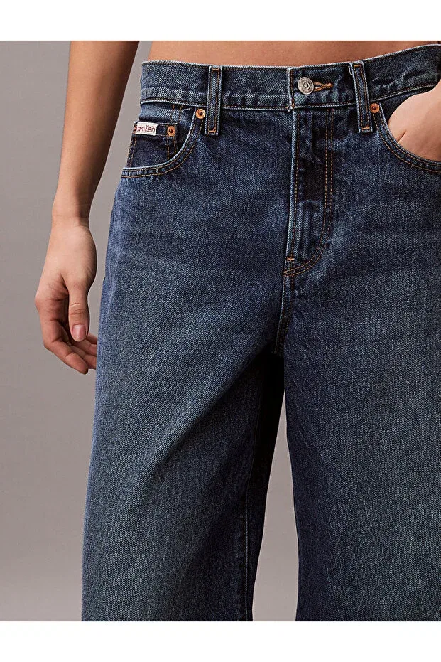 Женские хлопковые джинсы с широкой штаниной Calvin Klein, Indigo — фото 4