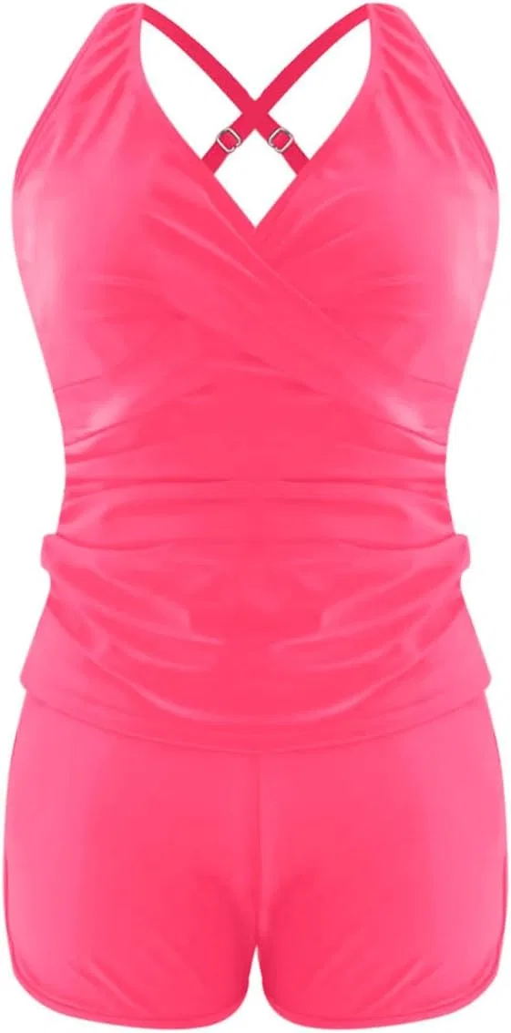 Женский танкини с шортами V-образным вырезом Athletic, Hot Pink — фото 4