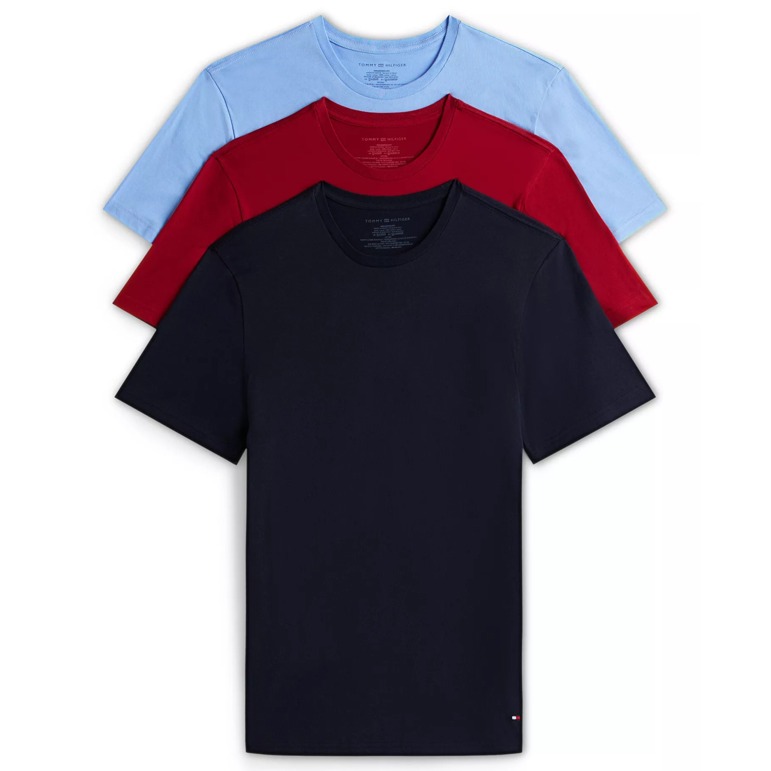 Комплект футболок Tommy Hilfiger Cotton Short-Sleeve Crewneck, 3 предмета, темно-синий/красный/синий