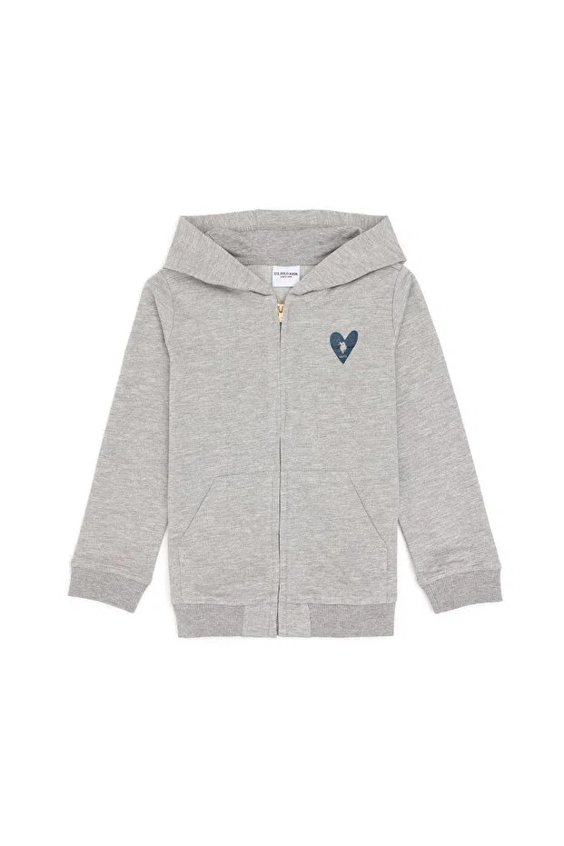 Детское худи для девочек с капюшоном U.S. Polo Assn., Light Gray Melange — фото 3