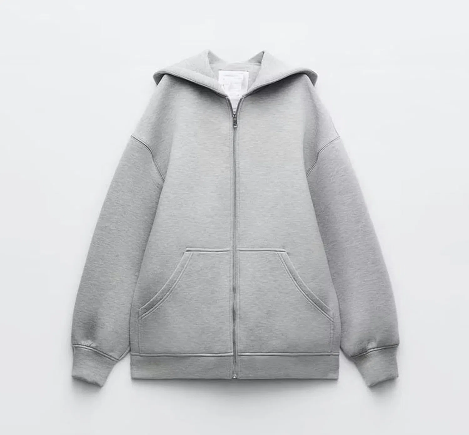 Женский кардиган из футера с капюшоном, свободный, длинный, серый, Grigio — фото 2