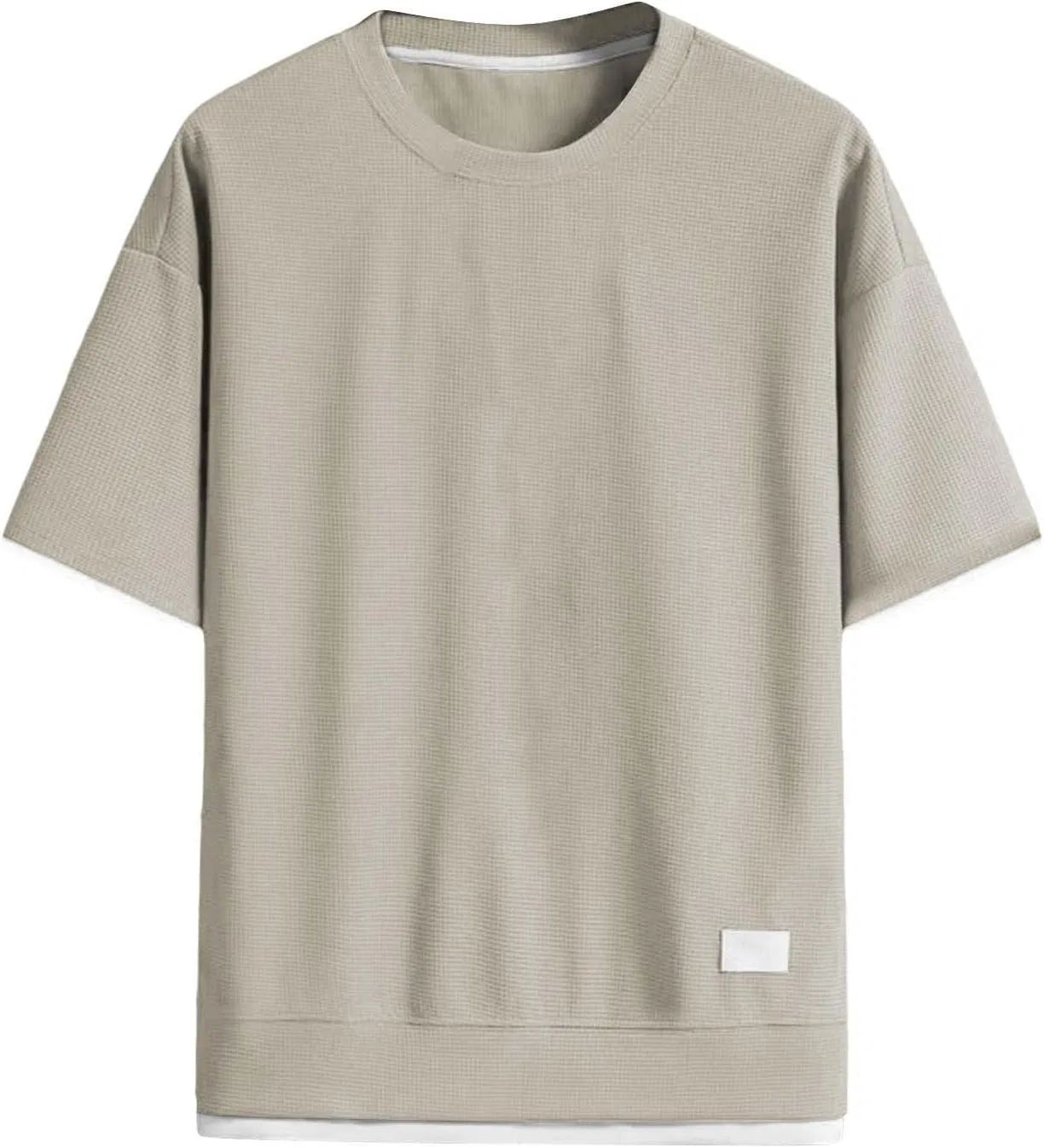 Мужская свободная футболка с вафельной текстурой, Beige — фото 4